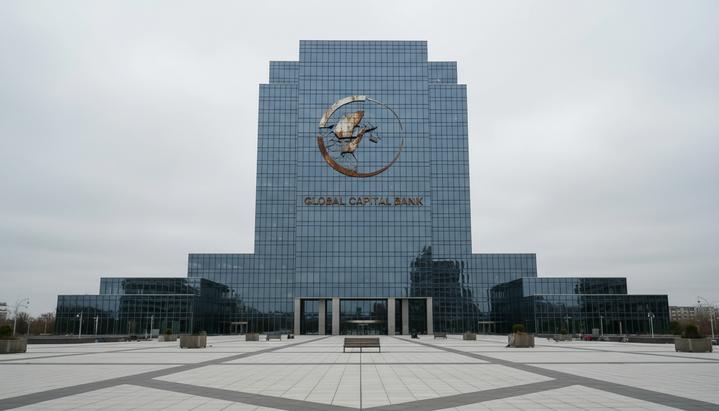 Citi продает российский бизнес Renaissance Capital с убытком в 1,2 млрд долларов Современное офисное здание из стекла и бетона с частично демонтированным логотипом банка, стоящее пустым под пасмурным небом.