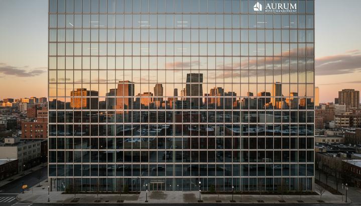 Amundi объявляет о крупных кадровых перестановках в руководстве Стеклянный фасад современного офисного небоскреба, штаб-квартиры финансовой компании, в лучах утреннего солнца.