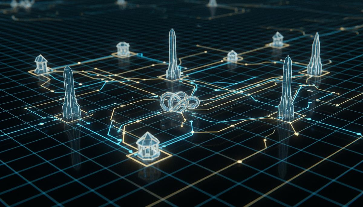 Сеть криптоплатежей Mesh достигла оценки в $1 млрд Светящиеся потоки данных соединяют узлы на темном фоне, символизируя глобальную цифровую финансовую сеть.