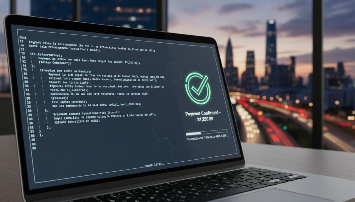 Razorpay и OpenAI интегрируют платежные инструменты в системы ИИ Ноутбук на столе в современном офисе с открытым окном, на экране отображен программный код и графики