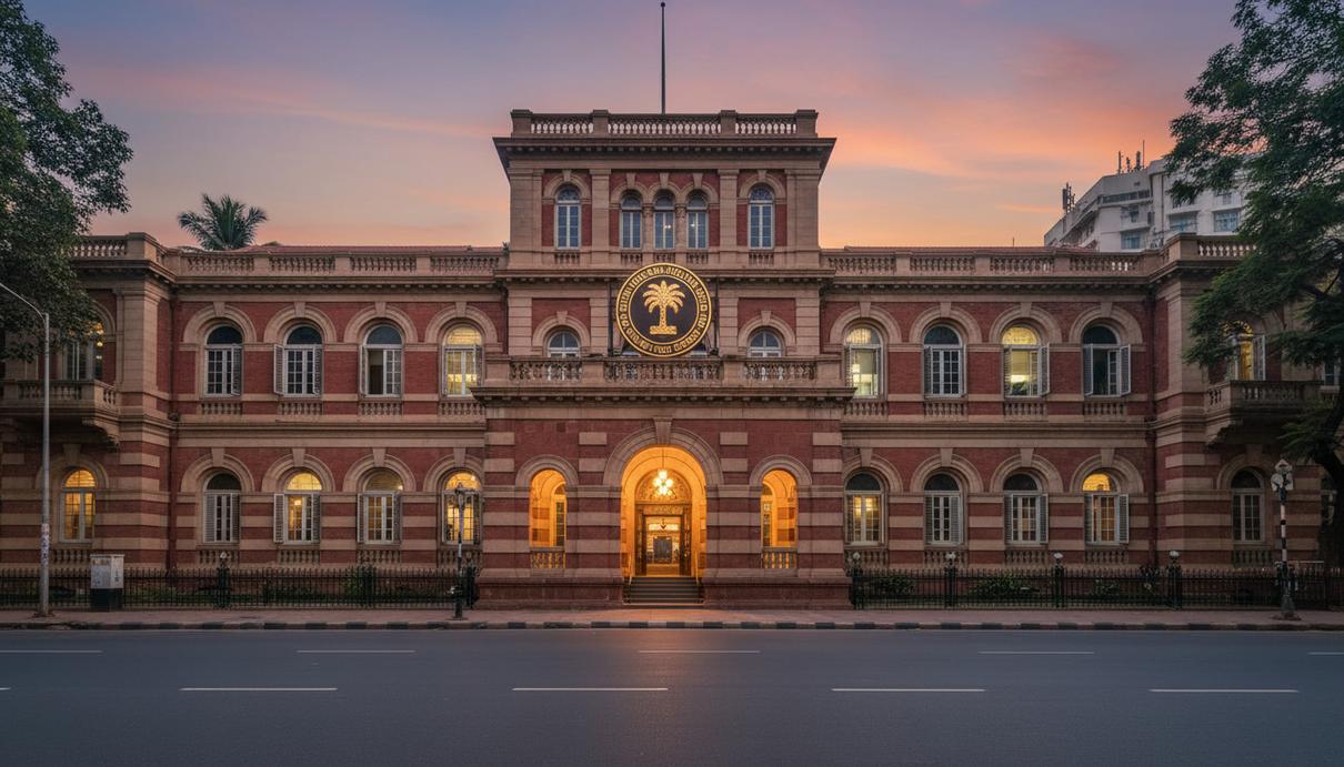 ЦБ Индии предложил задерживать крупные переводы для защиты от мошенничества Фасад здания Резервного банка Индии в Мумбаи с эмблемой организации в вечернее время