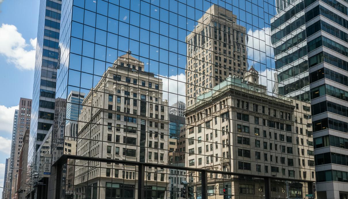 Билл Акман планирует запустить фонд для ставок против рыночных ожиданий Стеклянный фасад небоскреба в финансовом квартале Нью-Йорка, в котором отражаются соседние здания и небо